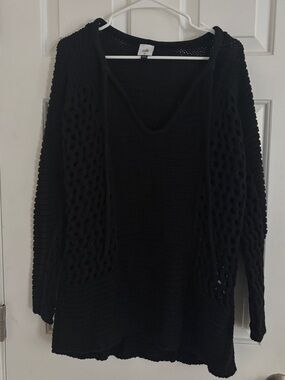 Cabi Beachcomber Open Knit Black Knit Sweater, Size Medium